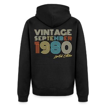 Vintage Im September 1980 Geschenkidee - Unisex Premium Bio Zip Hoodie - Schwarz - Hinten - Nico (187cm)