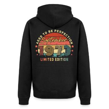1973 In September Vintage Gift Idea - Unisex Premium Organic Zip Hoodie - black - Back - Nico (187cm)