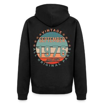 September 1976 Vintage Geschenkidee - Unisex Premium Bio Zip Hoodie - Schwarz - Hinten - Nico (187cm)