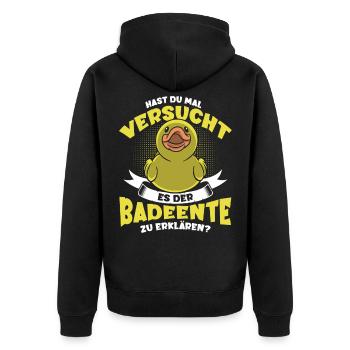 Entenliebhaber Enten Badeenten Geschenk - Unisex Premium Bio Zip Hoodie - Schwarz - Hinten - Nico (187cm)