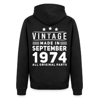 Im September 1974 Geboren Vintage - Unisex Premium Bio Zip Hoodie - Schwarz - Hinten - Nico (187cm)