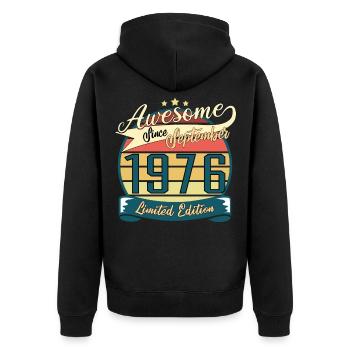 September 1976 Vintage Geschenkidee - Unisex Premium Bio Zip Hoodie - Schwarz - Hinten - Nico (187cm)