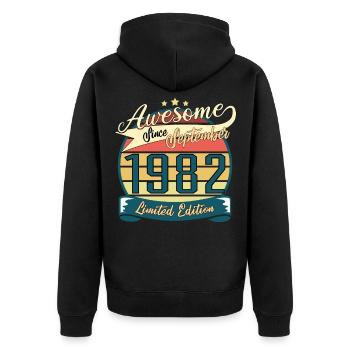 Cadeau vintage 1982 septembre - Veste à capuche bio Premium Unisexe - noir - Dos - Nico (187cm)