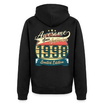 Vintage 1998 September Geschenkidee - Unisex Premium Bio Zip Hoodie - Schwarz - Hinten - Nico (187cm)
