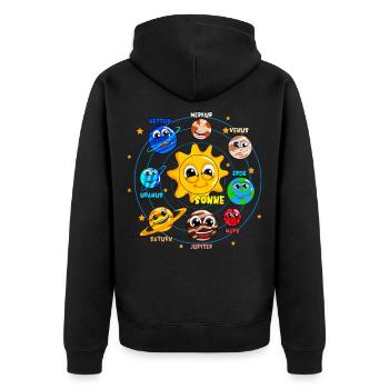 Astronaut Galaxie Planeten Universum Sonnensystem - Unisex Premium Bio Zip Hoodie - Schwarz - Hinten - Nico (187cm)