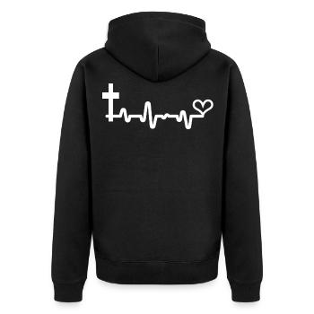 Herz Kreuz - Unisex Premium Bio Zip Hoodie - Schwarz - Hinten - Nico (187cm)