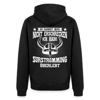 Surströmming Challenge Surströmming Schweden - Unisex Premium Bio Zip Hoodie - Schwarz - Hinten - Nico (187cm)