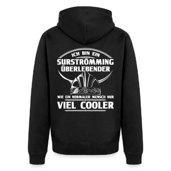 Surströmming Challenge Stinke Hering Surströmming - Unisex Premium Bio Zip Hoodie - Schwarz - Hinten - Nico (187cm)