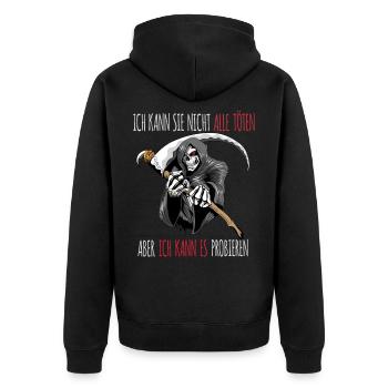 Sensenmann Tot Lustiger Spruch Ironie Sense Spaß - Unisex Premium Bio Zip Hoodie - Schwarz - Hinten - Nico (187cm)