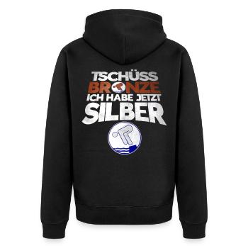 Schwimmer Schwimmprüfung Silber Geschenk - Unisex Premium Bio Zip Hoodie - Schwarz - Hinten - Nico (187cm)