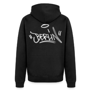 Berlin Graffiti Design - Unisex Premium Bio Zip Hoodie - Schwarz - Hinten - Nico (187cm)