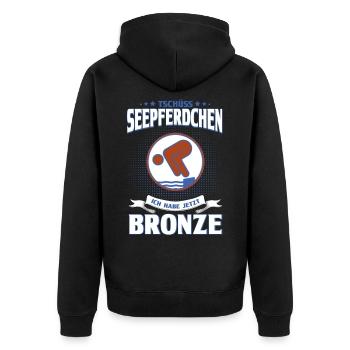 Schwimmer Schwimmprüfung Bronze Geschenk - Unisex Premium Bio Zip Hoodie - Schwarz - Hinten - Nico (187cm)