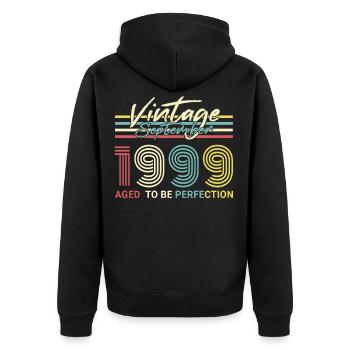 Millésime 1999 September Retro - Veste à capuche bio Premium Unisexe - noir - Dos - Nico (187cm)