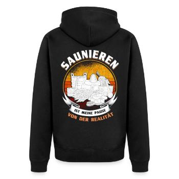 Saunameister Sauna Aufguss Sauna Geschenk - Unisex Premium Bio Zip Hoodie - Schwarz - Hinten - Nico (187cm)