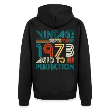 1973 September Perfection Retro - Unisex Premium Organic Zip Hoodie - black - Back - Nico (187cm)