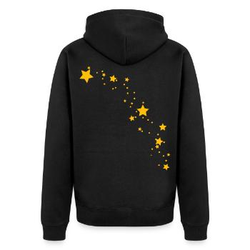 Gelbe Sterne - Unisex Premium Bio Zip Hoodie - Schwarz - Hinten - Nico (187cm)