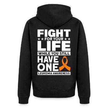 Patient Leukämie Geschenk - Unisex Premium Bio Zip Hoodie - Schwarz - Hinten - Nico (187cm)
