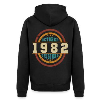 Vintage 1982 in October - Unisex Premium Organic Zip Hoodie - black - Back - Nico (187cm)