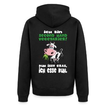 Ich bin second Hand Anti Vegetarier Kühe BBQ Steak - Unisex Premium Bio Zip Hoodie - Schwarz - Hinten - Nico (187cm)