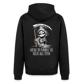 Sensenmann Lächle du kannst Sie nicht alle töten - Unisex Premium Bio Zip Hoodie - Schwarz - Hinten - Nico (187cm)