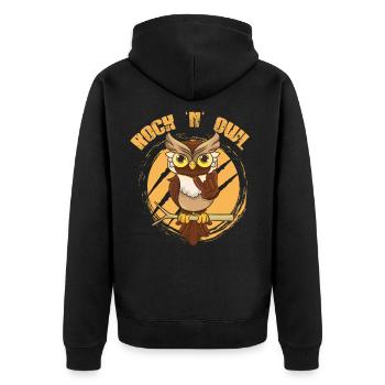 Eule Rock 'n' Owl wie Rock n Roll Born to be Rock - Unisex Premium Bio Zip Hoodie - Schwarz - Hinten - Nico (187cm)