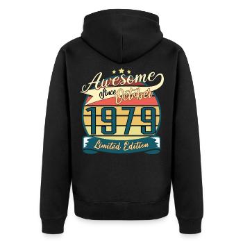 Jahrgang Oktober 1979 Geschenkidee - Unisex Premium Bio Zip Hoodie - Schwarz - Hinten - Nico (187cm)