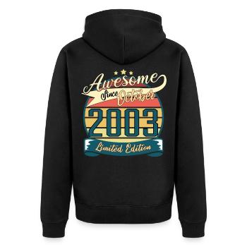 Geschenkidee Oktober 2003 Retro - Unisex Premium Bio Zip Hoodie - Schwarz - Hinten - Nico (187cm)