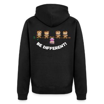 Nachteule be different Eulen Vogel Sei Anders - Unisex Premium Bio Zip Hoodie - Schwarz - Hinten - Nico (187cm)
