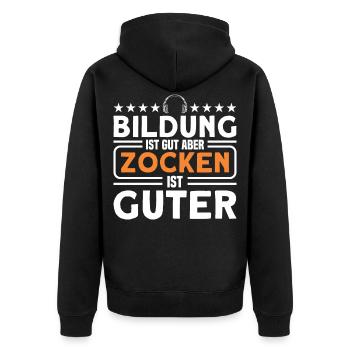 Zocker Gamer Zocken Geschenk - Unisex Premium Bio Zip Hoodie - Schwarz - Hinten - Nico (187cm)