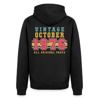 Oktober 1976 Vintage Geschenkidee - Unisex Premium Bio Zip Hoodie - Schwarz - Hinten - Nico (187cm)