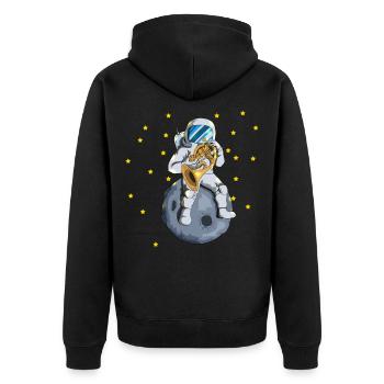 Astronaut Mond Universum Sterne Waldhorn Blasmusik - Unisex Premium Bio Zip Hoodie - Schwarz - Hinten - Nico (187cm)