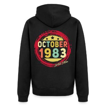 Naissance octobre 1983 Vintage Cadeau - Veste à capuche bio Premium Unisexe - noir - Dos - Nico (187cm)