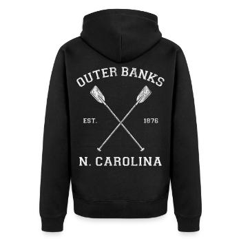 Outer Banks North Carolina Urlaub - Unisex Premium Bio Zip Hoodie - Schwarz - Hinten - Nico (187cm)