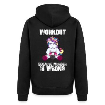 Training Workout Einhorn Laune lustiger Spruch - Unisex Premium Bio Zip Hoodie - Schwarz - Hinten - Nico (187cm)
