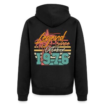 1976 Im Oktober Legende Geschenkidee - Unisex Premium Bio Zip Hoodie - Schwarz - Hinten - Nico (187cm)