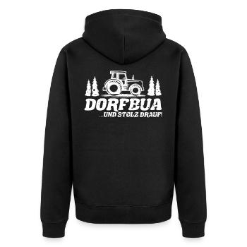 Dorfbua & Stolz drauf Dorfkinder Traktor Bayern - Unisex Premium Bio Zip Hoodie - Schwarz - Hinten - Nico (187cm)