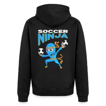Der Soccer Ninja für Kinder Geburtstagsparty - Unisex Premium Bio Zip Hoodie - Schwarz - Hinten - Nico (187cm)