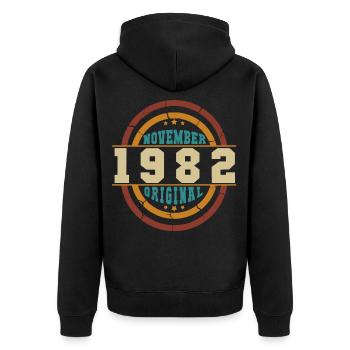 Geschenkidee November 1982 Vintage - Unisex Premium Bio Zip Hoodie - Schwarz - Hinten - Nico (187cm)