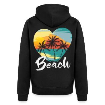 Beach, heart, palm trees in one heart - Unisex Premium Organic Zip Hoodie - black - Back - Nico (187cm)