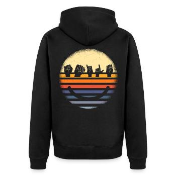 Gebärdensprache lächeln Spruch retro - Unisex Premium Bio Zip Hoodie - Schwarz - Hinten - Nico (187cm)