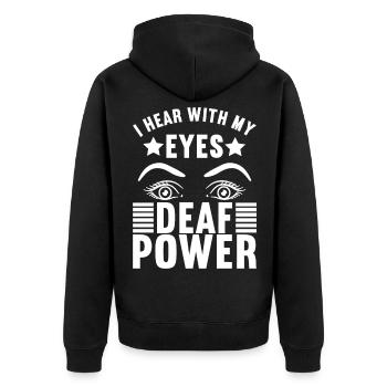 Taub Gehörlos Deaf Geschenk - Unisex Premium Bio Zip Hoodie - Schwarz - Hinten - Nico (187cm)