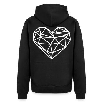 Herz Geometrisch Linien - Unisex Premium Bio Zip Hoodie - Schwarz - Hinten - Nico (187cm)