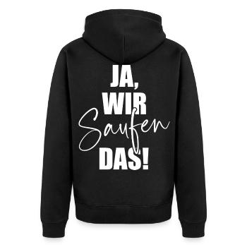 Können Wir Das Saufen Ja Wir Saufen Das Saufspruch - Unisex Premium Bio Zip Hoodie - Schwarz - Hinten - Nico (187cm)