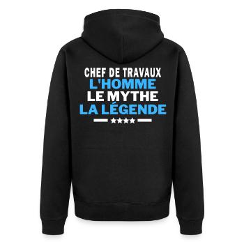 CHEF DE TRAVAUX l homme le mythe la légende humour - Veste à capuche bio Premium Unisexe - noir - Dos - Nico (187cm)