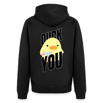 Duck you Ente Mit Messer Duck with Knife Meme Fun - Unisex Premium Organic Zip Hoodie - black - Back - Nico (187cm)