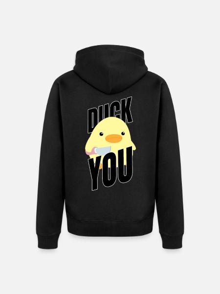 Duck you Ente Mit Messer Kaczka z nożem Meme Fun - Ekologiczna rozpinana bluza z kapturem Premium unisex - czarny