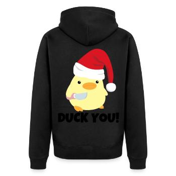 Canard vous! Canard de Noël avec mème au couteau - Veste à capuche bio Premium Unisexe - noir - Dos - Nico (187cm)