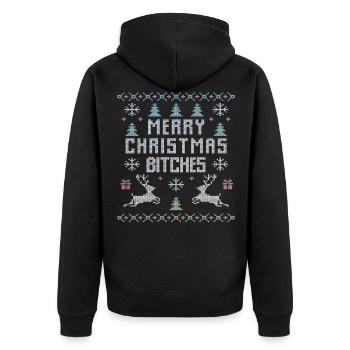 Ugly Christmas Sweater Weihnachten - Unisex Premium Bio Zip Hoodie - Schwarz - Hinten - Nico (187cm)