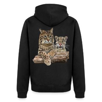 Lynx and Cloudy Leopard - Unisex Premium Organic Zip Hoodie - black - Back - Nico (187cm)