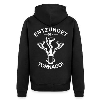 ENTZÜNDET DEN TORNADO - Unisex Premium Bio Zip Hoodie - Schwarz - Hinten - Nico (187cm)